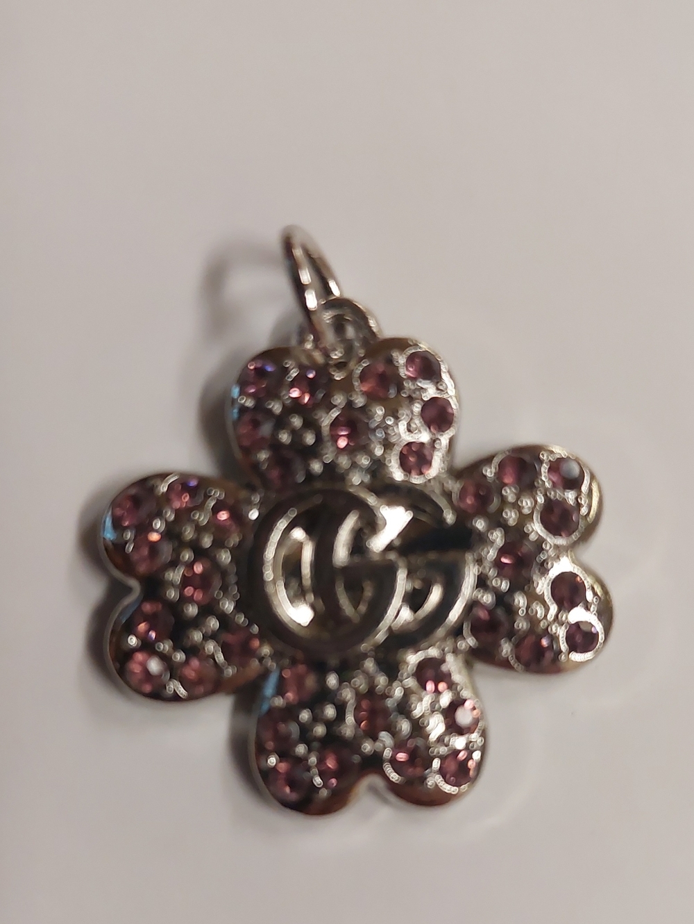 Gucci Silver Flower Charm Pendant with Pink Crystals